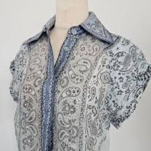 Zimmermann Paisley Button Down Shirt - Light Blue and White